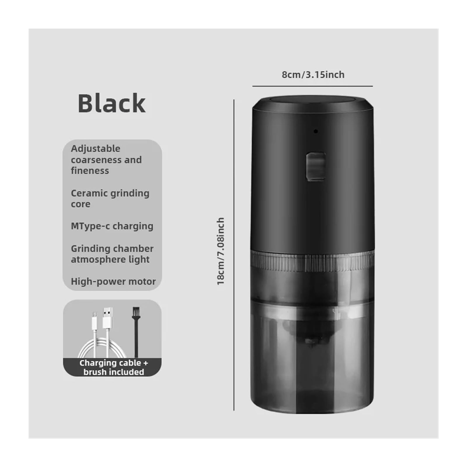 EDEDE Macchina da caffè Espresso Portatile, Macinacaffè Automatico Portatile for Chicchi di caffè, macinazione in 1, Nucleo in Ceramica, Spessore a Polvere Regolabile per Viaggi, Campeggio(Noir)