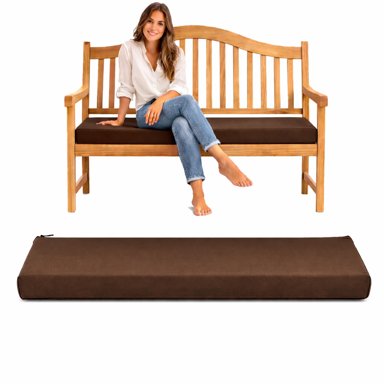 Pinkfairy Garden Bench Cushion For Outdoor Seat Pad Waterproof Indoor Furniture [108/140/170cm] Long Chair [2, 3 & 4 Seater] Comfortable Water Resistant Zip Cover (Brown, Two - Seater) — image 1
