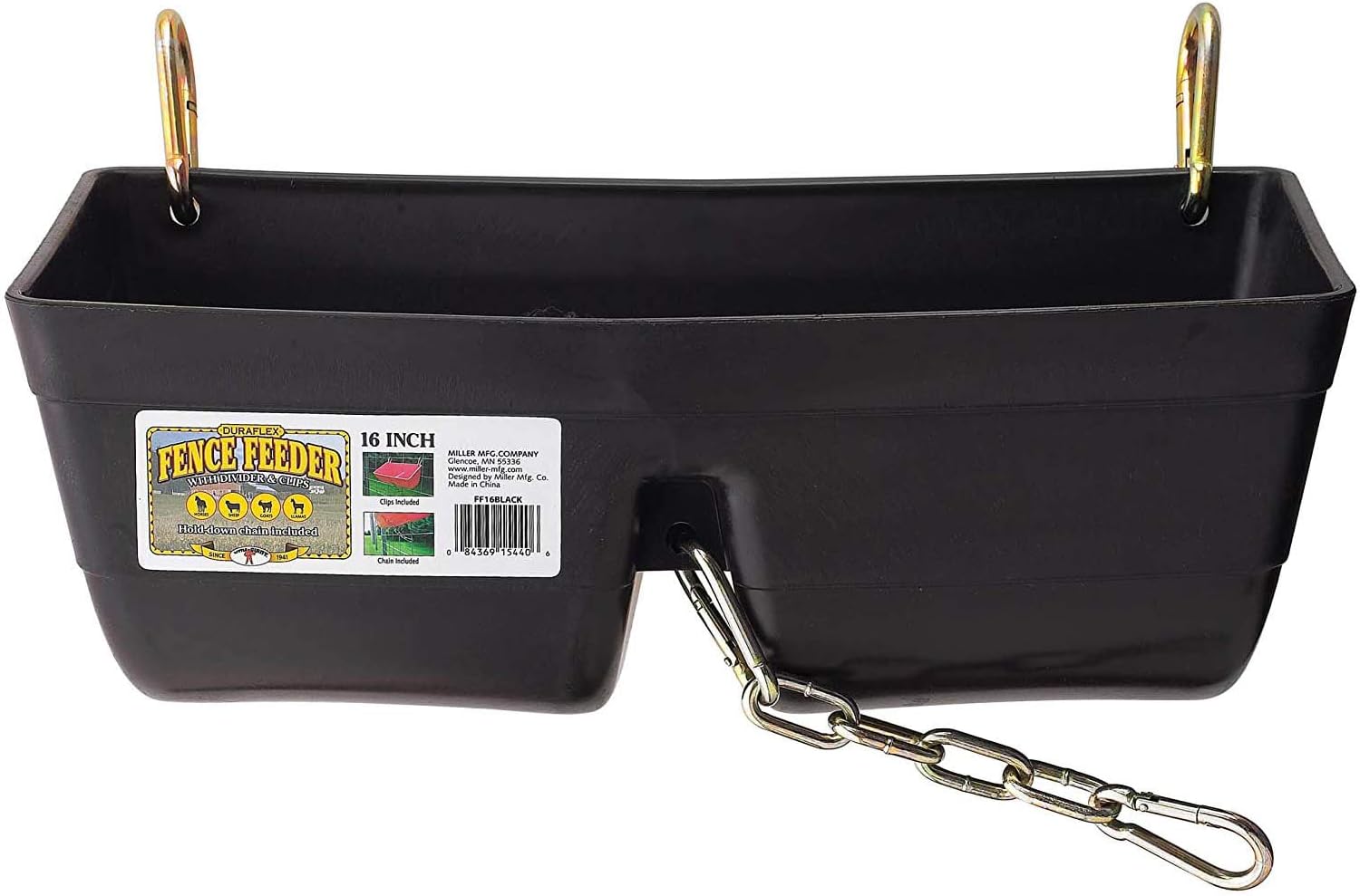 Little Giant FF16BLACK 9 Quart Heavy Duty Plastic Feed Trough Bucket Fence Feeder with Clips for Livestock & Pets, Black (4 Pack)