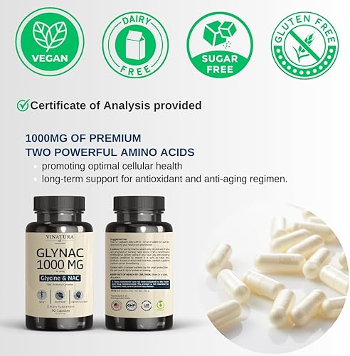 Vista 3 de VINATURA Suplemento GLYNAC 1000MG - Suplemento de glicina y NAC - 90 Cápsulas