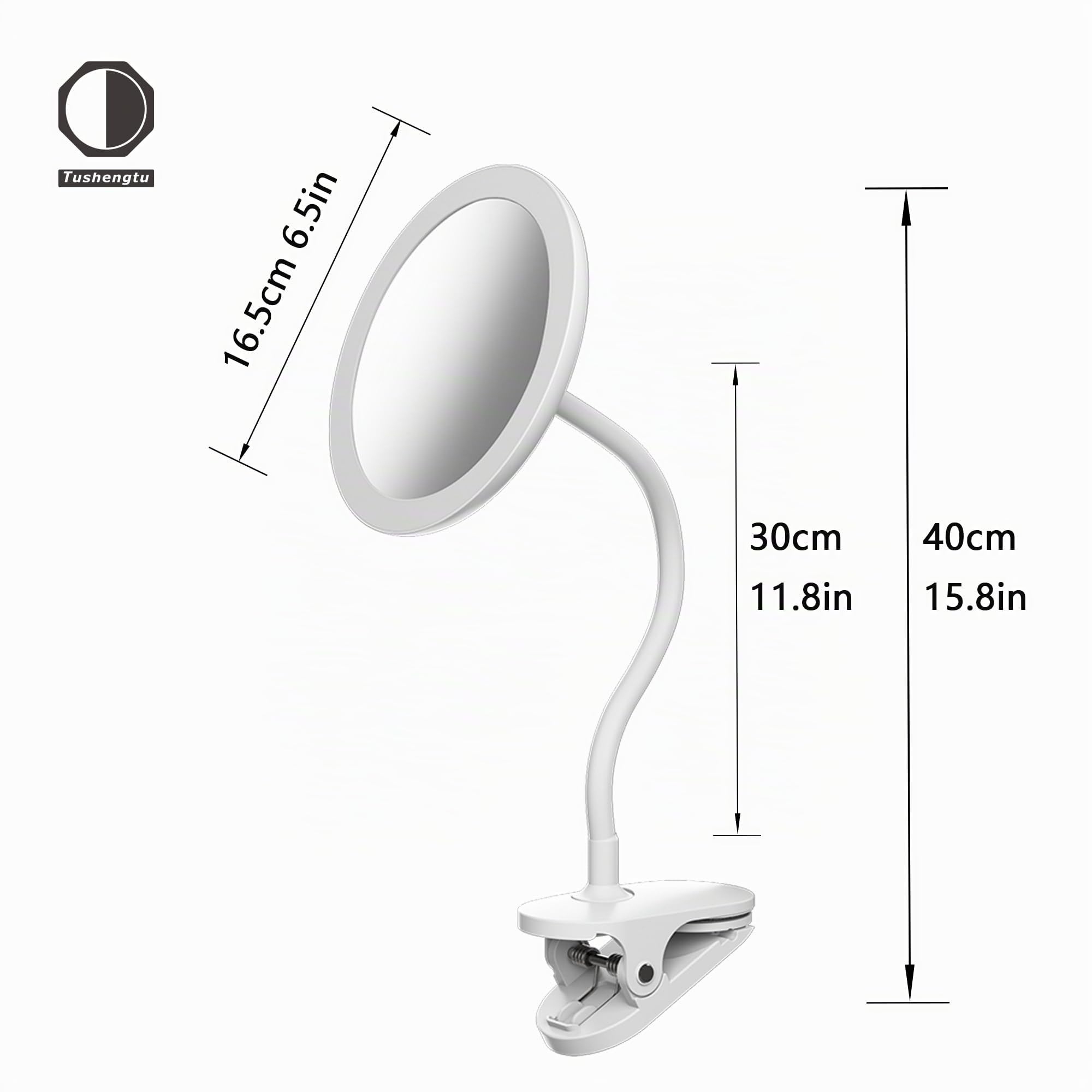 6.5" kosmetikspiegel mit Beleuchtung mit Schwanenhals, Flexibler Vergrößerungsspiegel mit LED Licht, USB wiederaufladbar Tisch rasierspiegel dusche, reisespiegel,Weiß(T03 10X)