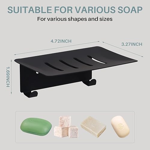 Miniatura 9 de 2 jaboneras de acero inoxidable para montaje en pared, jabonera autodrenante con 2 ganchos para ducha, baño, fregadero de cocina