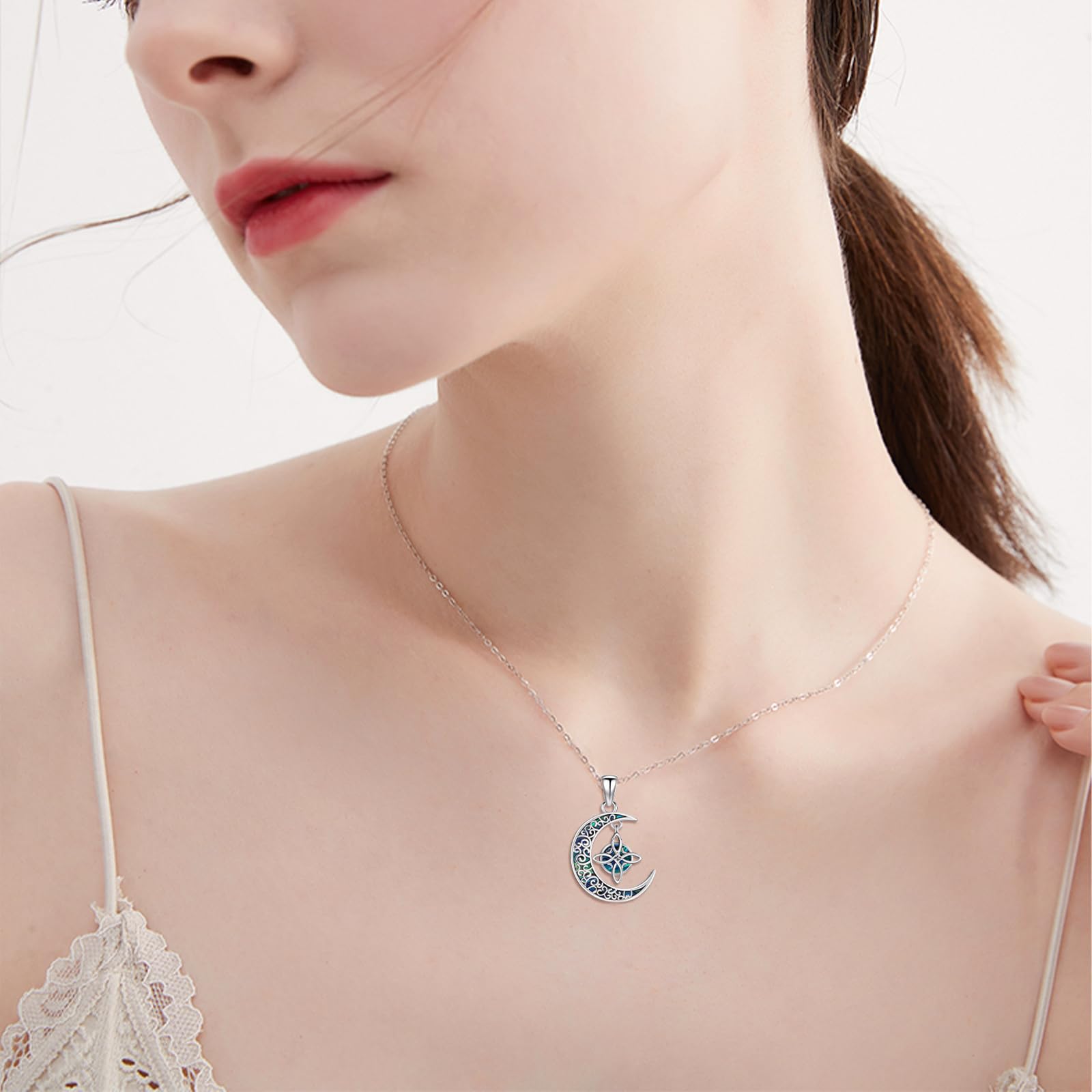 VONALA Collar con colgante de nudo de bruja de plata de ley celta, diseño de nudo de la trinidad, joyería irlandesa de filigrana, regalo para hombres y mujeres, Plata esterlina, Abulón