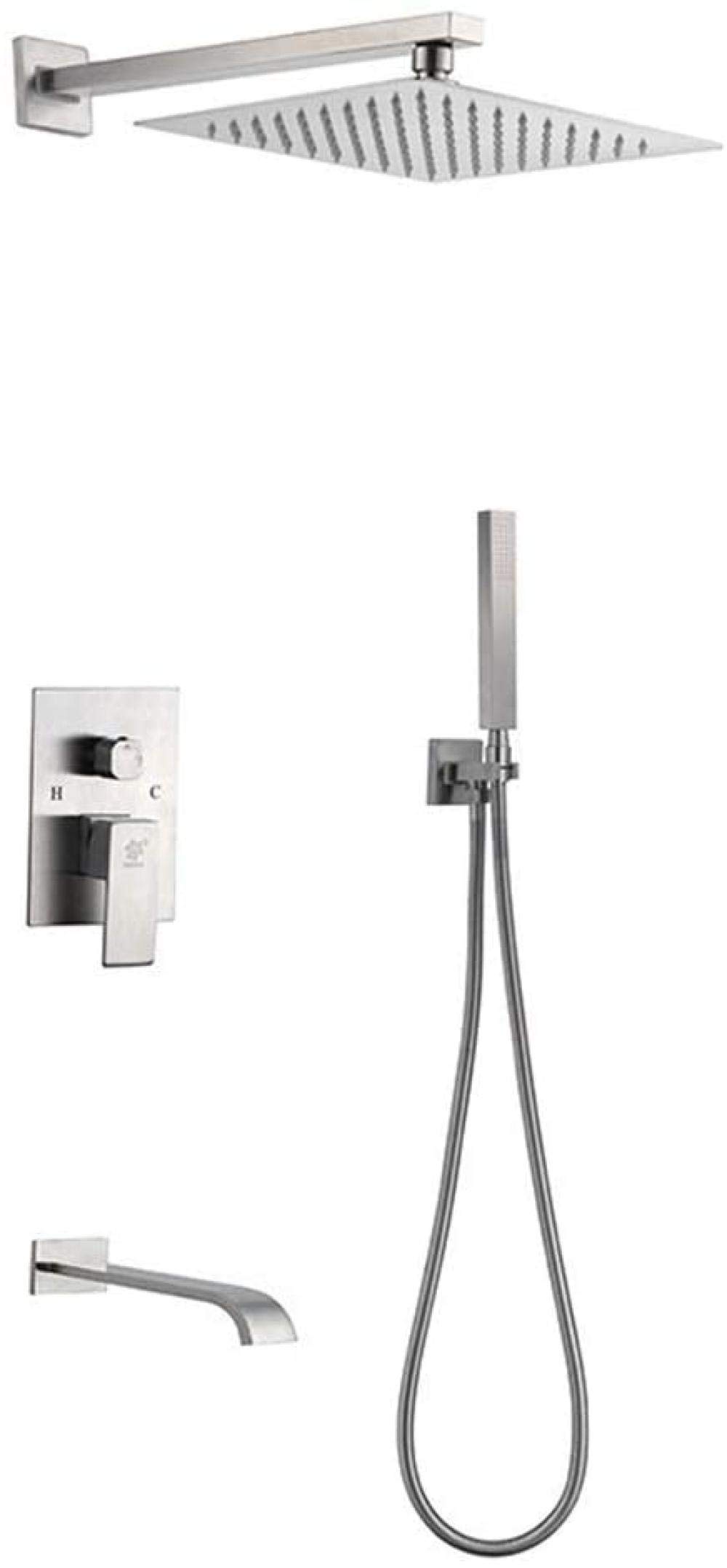 Robinet de douche encastrable carré inox 304 avec mitigeur 3 fonctions