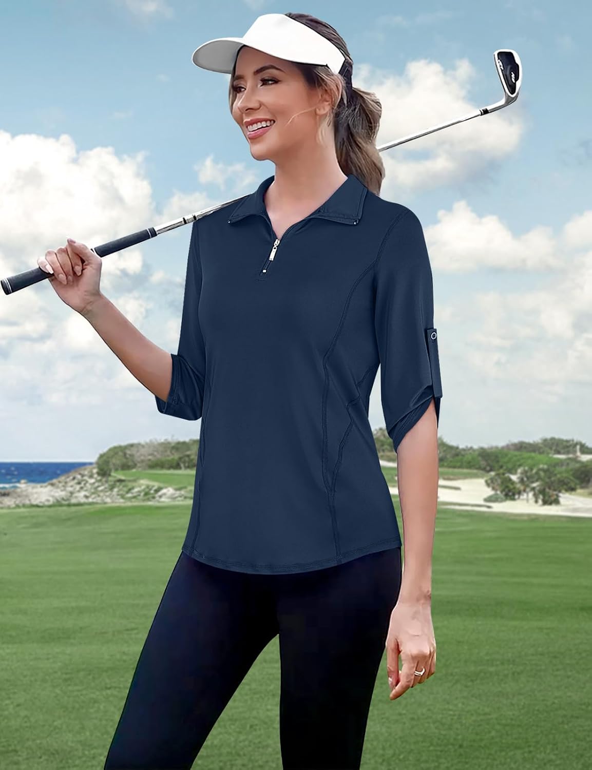 Misyula Style Womens Golf Shirt 3/4 Roll Sleeve Quarter Zip Dry Fit Tennis Shirts Athletic Tops S-2XL - Image 6