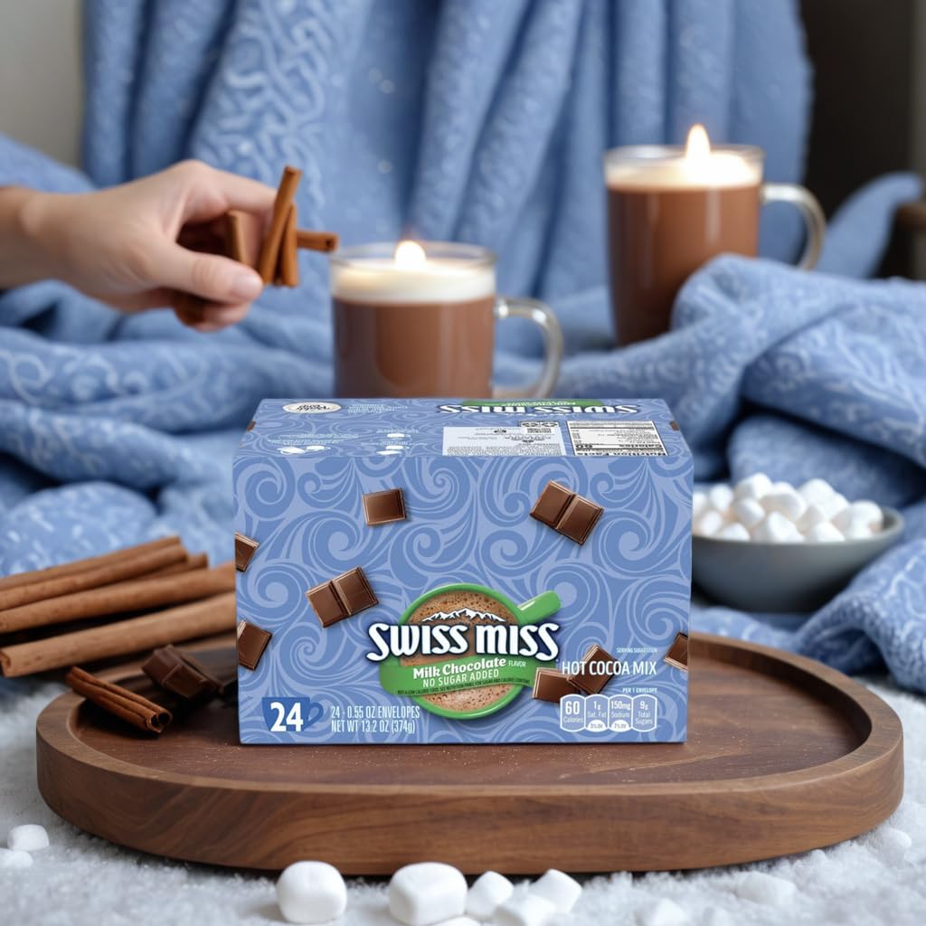 Swis Hot Cocoa Mix – No Sugar Added Milk Chocolate (Pack of 3) | Creamy Hot Chocolate, 24 Envelopes per Box, Perfect for Cozy Moments