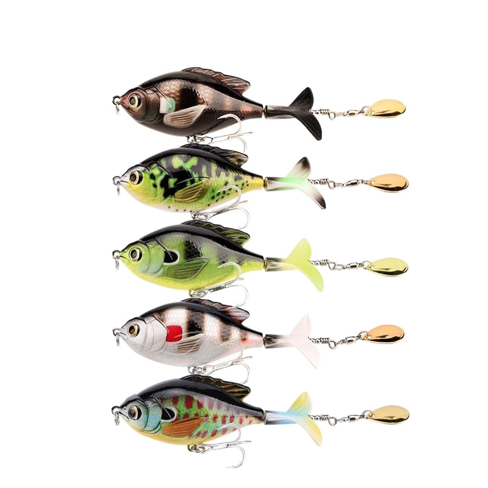 INEOUT 5 Pièces Spinner Leurre De Pêche 9.5cm 16.5g Popper Wobblers Queue Rotative Topwater Manivelle for Truite Brochet Matériel De Pêche