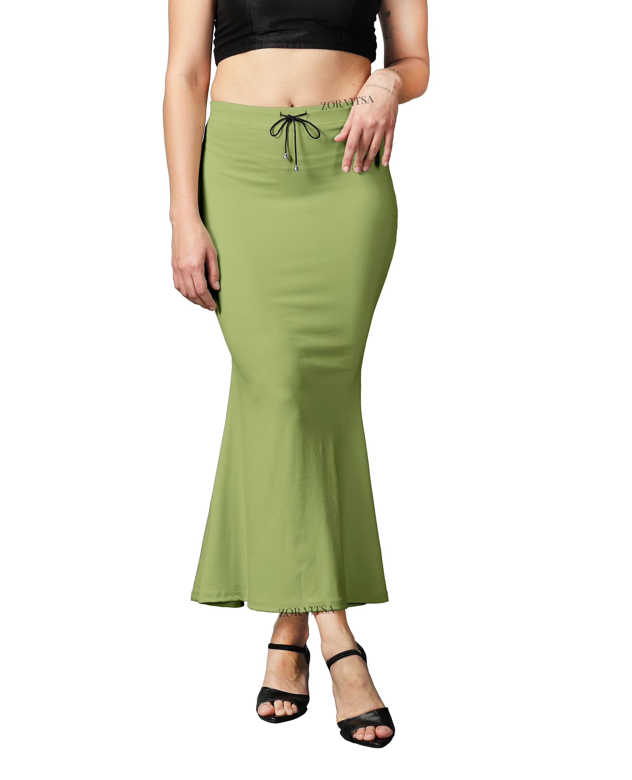 Lycra Saree Shapewear Petticoat for Women, Microfiber Stretchable Saree Petticoat, Shape wear Dress for Saree, Skirts for Women (in, Alpha, L, Parrot Green)