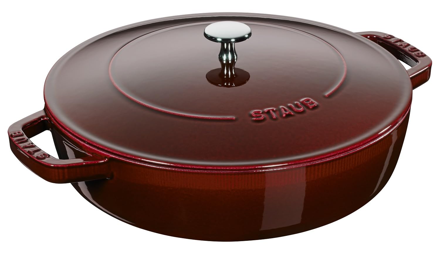 STAUB Schmorpfanne, Chistera Bräter, 28 cm, 3,7 L, Induktionsgeeignet, Aroma-Regen, Made in France, Grenadine-Rot