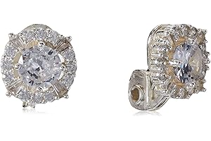 Classics Silver Tone Pave Cz Button Clip On Earrings for Woman