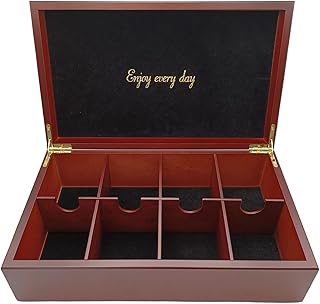 Tea Bag Organizer, Wooden Tea Box with 8 Compartments, Large Capacity Tea Holder for Storage, Decorative Vintage Handmade Tea Container, Cherry Color, without Window Lid