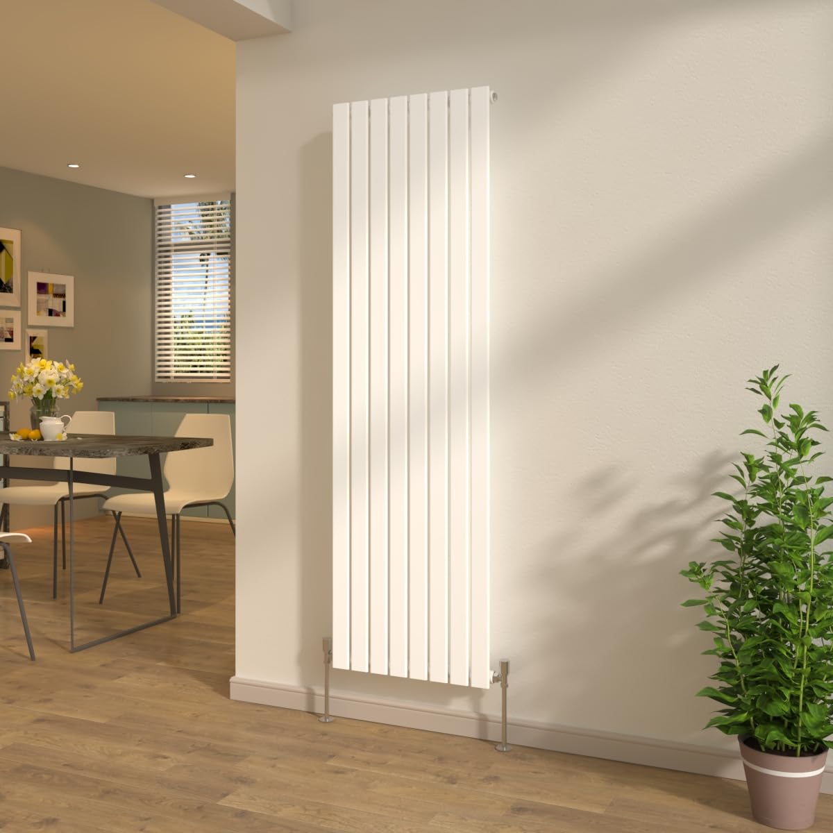 NRG 1800x544mm Flat Panel Single Column Designer Radiator Vertical Bathroom Central Heating Gloss White + Free Angled Valves