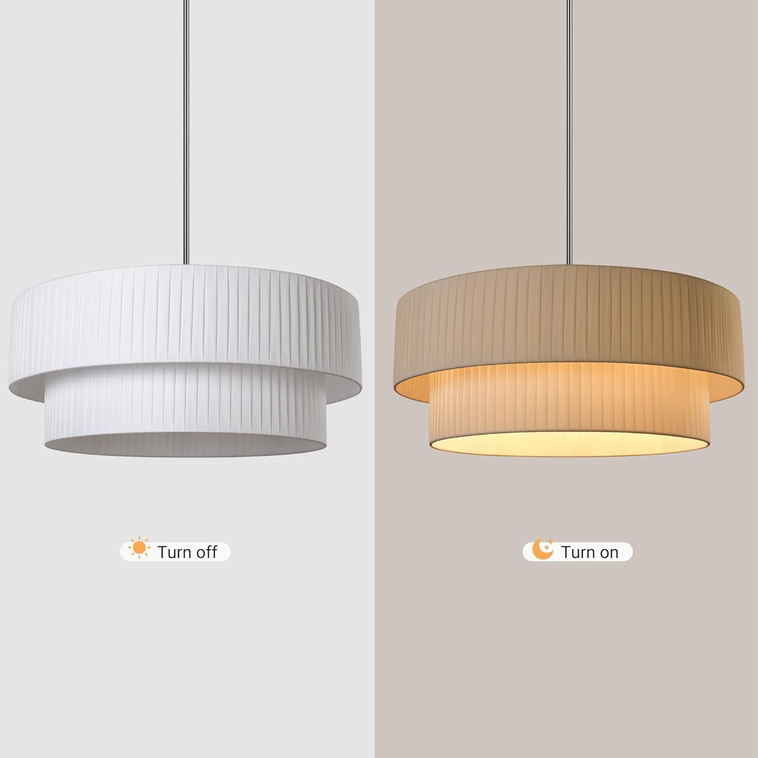 LamQee 24" Modern Drum Chandelier, 5-Light Hand-Pleated Fabric Pendant Light Fixture, White Shade and Nickel Finish, 2 Tier Semi Flush Mount Ceiling Hanging Lighting for Dining Room Kitchen Bedroom
