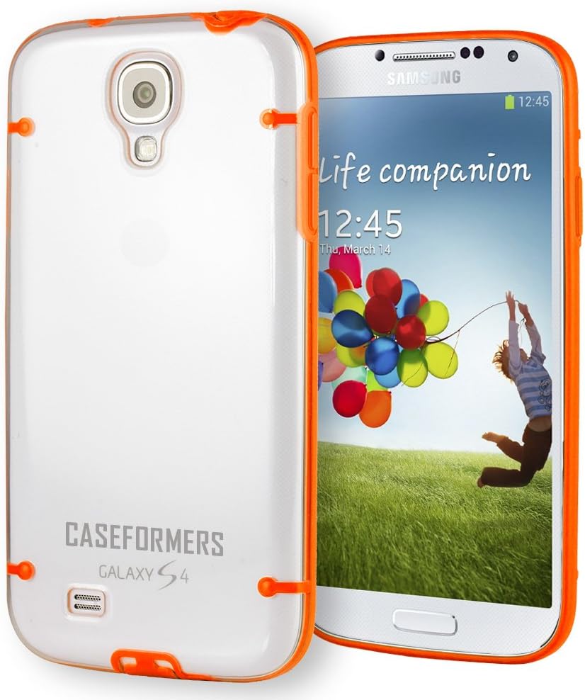 CASEFORMERS S4 Prime Protective Case for Samsung Galaxy S4 ORANGE. Design with Ear Plug and Dock Cover