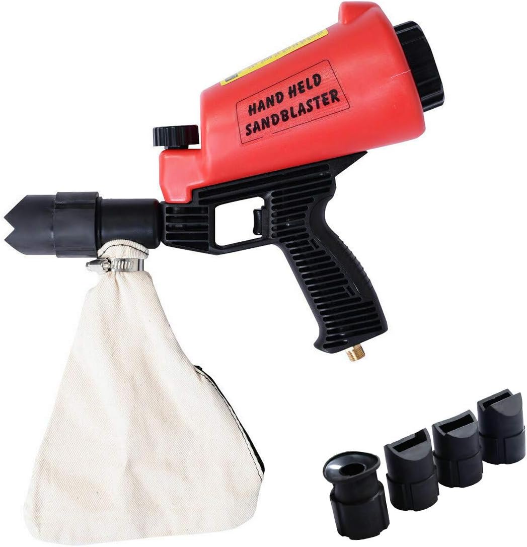 Gravity Feed Air Sandblaster Gun 0.9L 90PSI Handheld Blaster with 4 Nozzles – Lightweight Plastic Body, 1/4" NPT Air Inlet for Car, Metal, Rust, and Paint Removal
