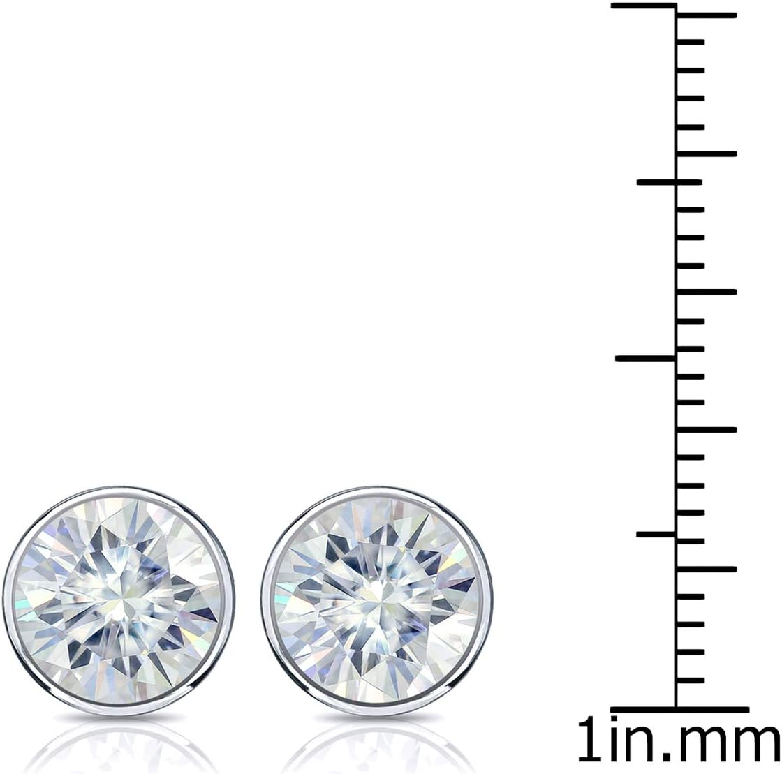 14k Gold Round Moissanite Stud Earrings (1 to 7ct TGW, J-K) Bezel-set, Push-Back by Diamond Wish