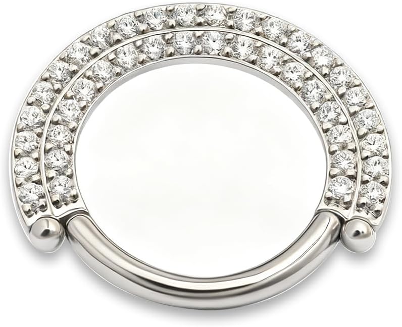 Titanium Septum Clicker & Cartilage Earring Designer Hoop with Sparkling Zirconia Hinged Clicker - 16G/18G Luxury Body Jewelry for Helix Daith Septum