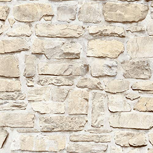 Tapisserie Imitation Pierre et Brique - Papier Intissé Beige / Crème - Jaune 363703 | Papier Peint Pas Cher