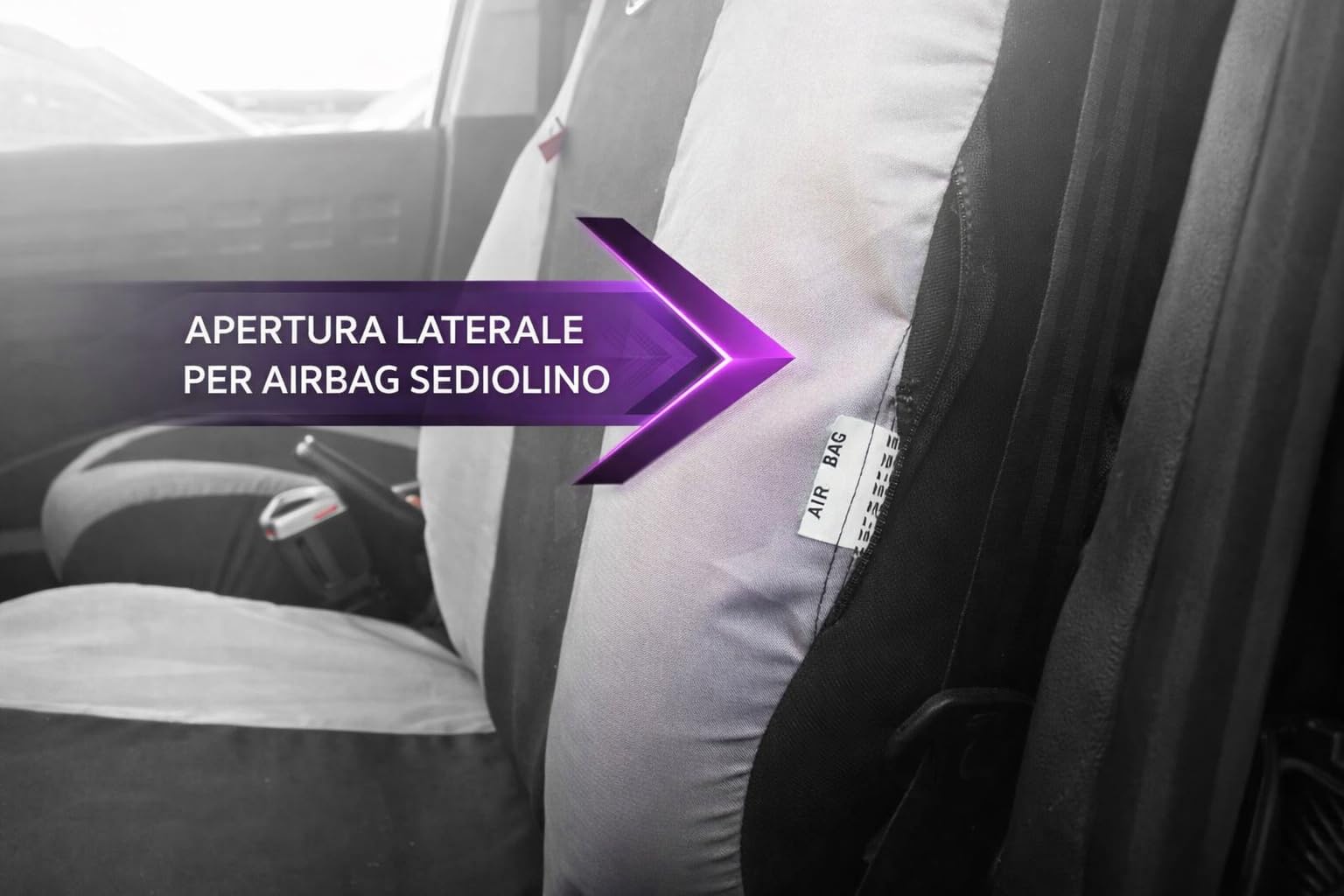 Lupex Shop Copri-sedili Auto Compatibili 500L Nero Grigio scuro | Set Copri-Sedile Anteriori e Posteriori | Logo Ricamato | Airbag Compatibile | Accessori Auto Interno