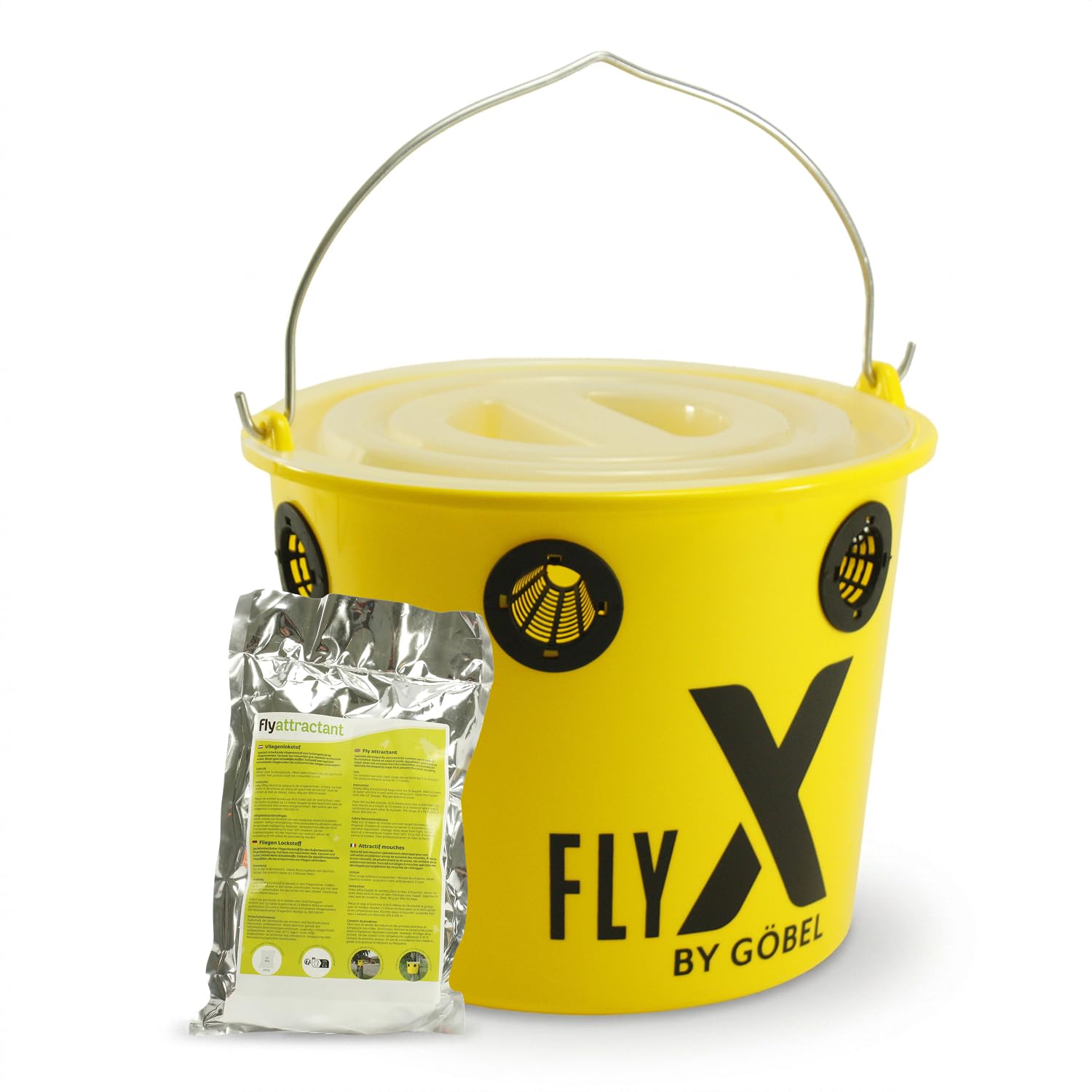 Pułapka na muchy Göbel Fly X do ogrodu, stajni, pastwiska i koni, idealna ochrona przed owadami, owadami, hamulcami, kleszczami, również do zawieszenia, z uchwytem (pułapka na muchy wraz z atramentem)