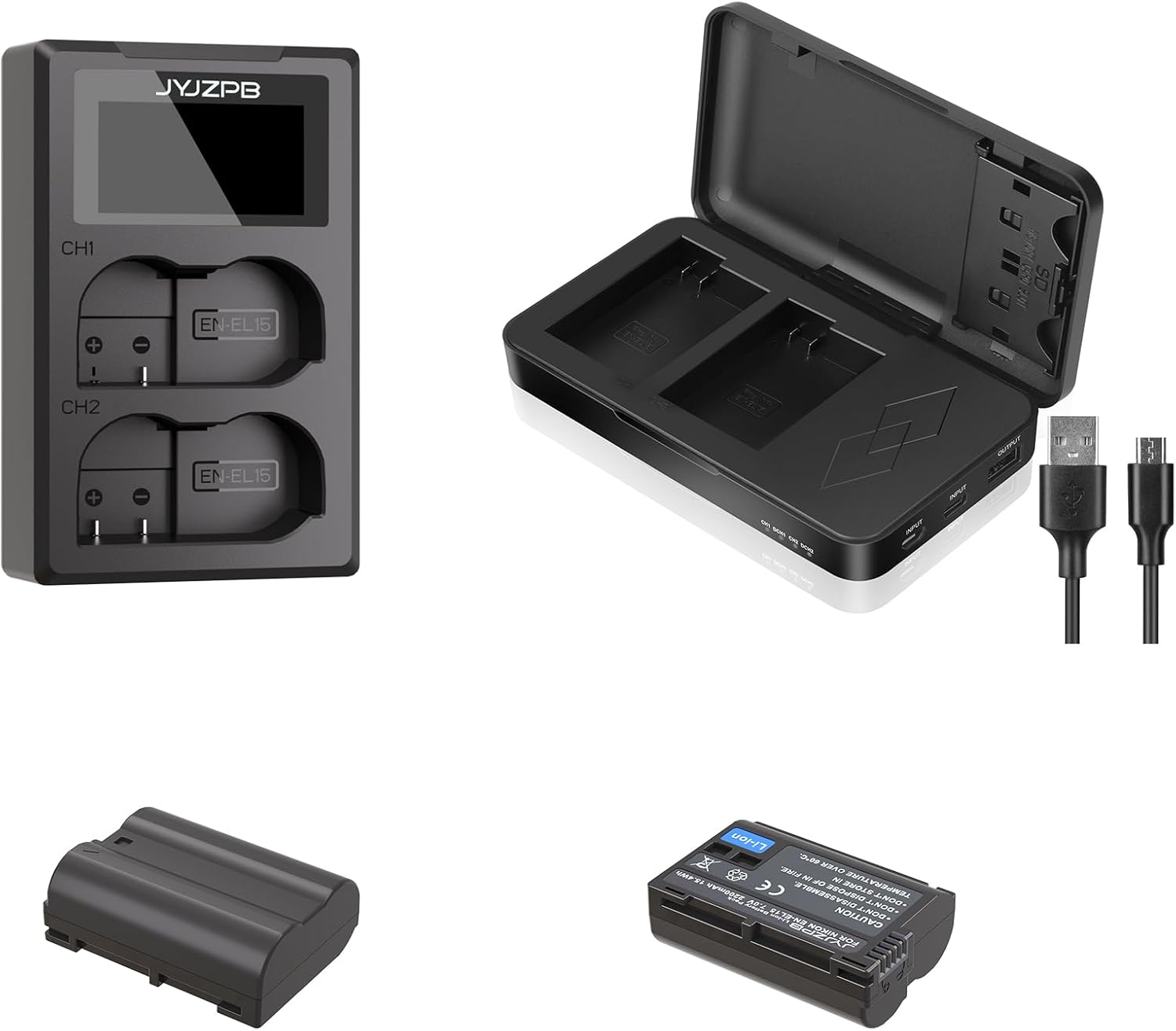 JYJZPB EN-EL15C Battery Charger Set and DB Charger Case for for Nikon D7000, D7100, D7200, D7500, D750, ZF, Z6, Z6 ii, Z7, Z7ii, Z8, D500, D850 Camera