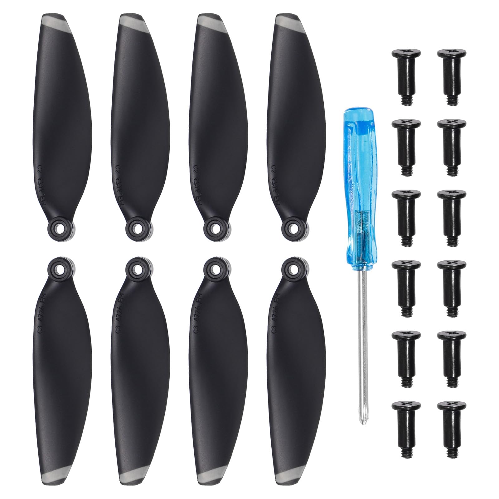 MECCANIXITY Mini 2 Drone Propellers Drone Blades Propellers Black Silver with Screwdriver/Screw, Quick-Release, Low-Noise Propeller for DJI Mini 2 Drone, Quadcopter, Pack of 8