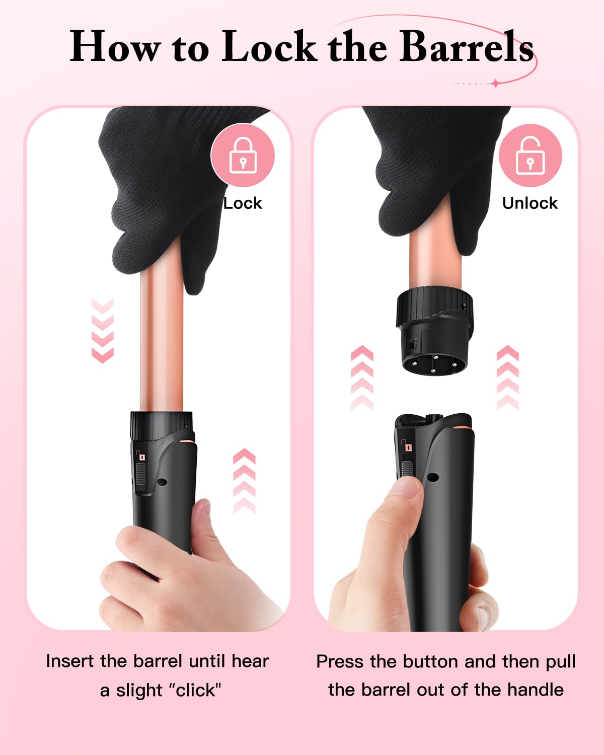BESTOPE PRO Juego de plancha ondulada 5 en 1: cuenta con 3 barriles de cerámica para crear olas grandes, incluido un ajuste de temperatura, calentamiento rápido y un guante, 2 clips, oro rosa
