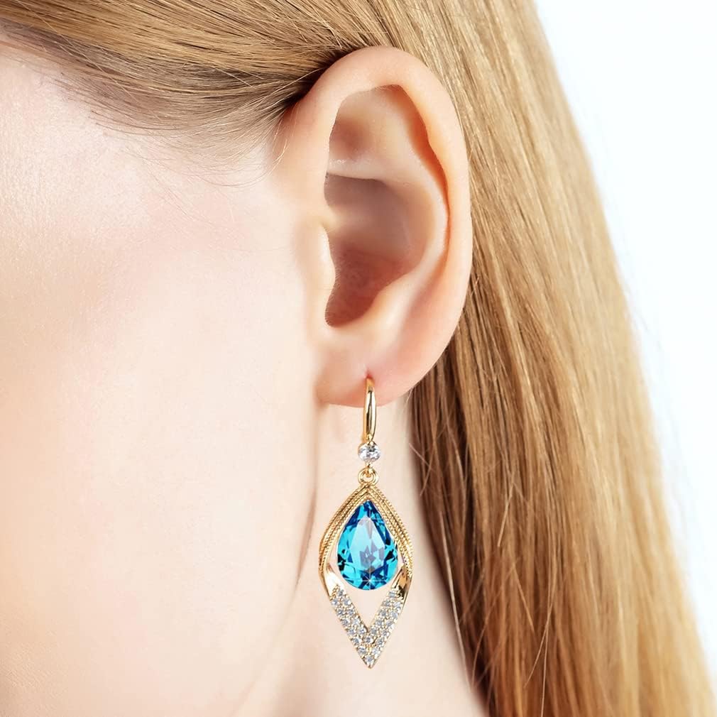 Austrian Crystal Teardrop Hollow Leaf Drop Dangle Earrings for Women 14K Rose Gold Plated Hypoallergenic Jewelry - Image 7