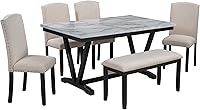Vista 8 de Merax Juego de mesa de comedor de 6 piezas con banco, mesa de comedor rectangular con 4 sillas tapizadas y un banco, juego de sillas de mesa