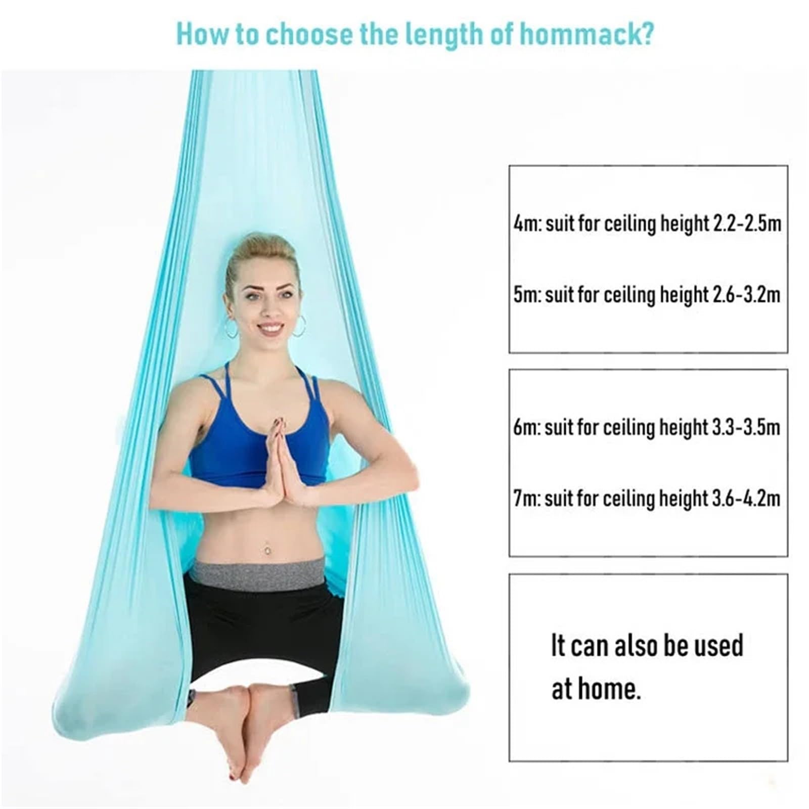 Columpio Yoga Aereo 5 * 2,8 m Alta Resistencia aérea Seda Yoga Swing Hamaca Vuelo inversión Yoga Cinturones for Gimnasio Ejercicio en casa Fitness