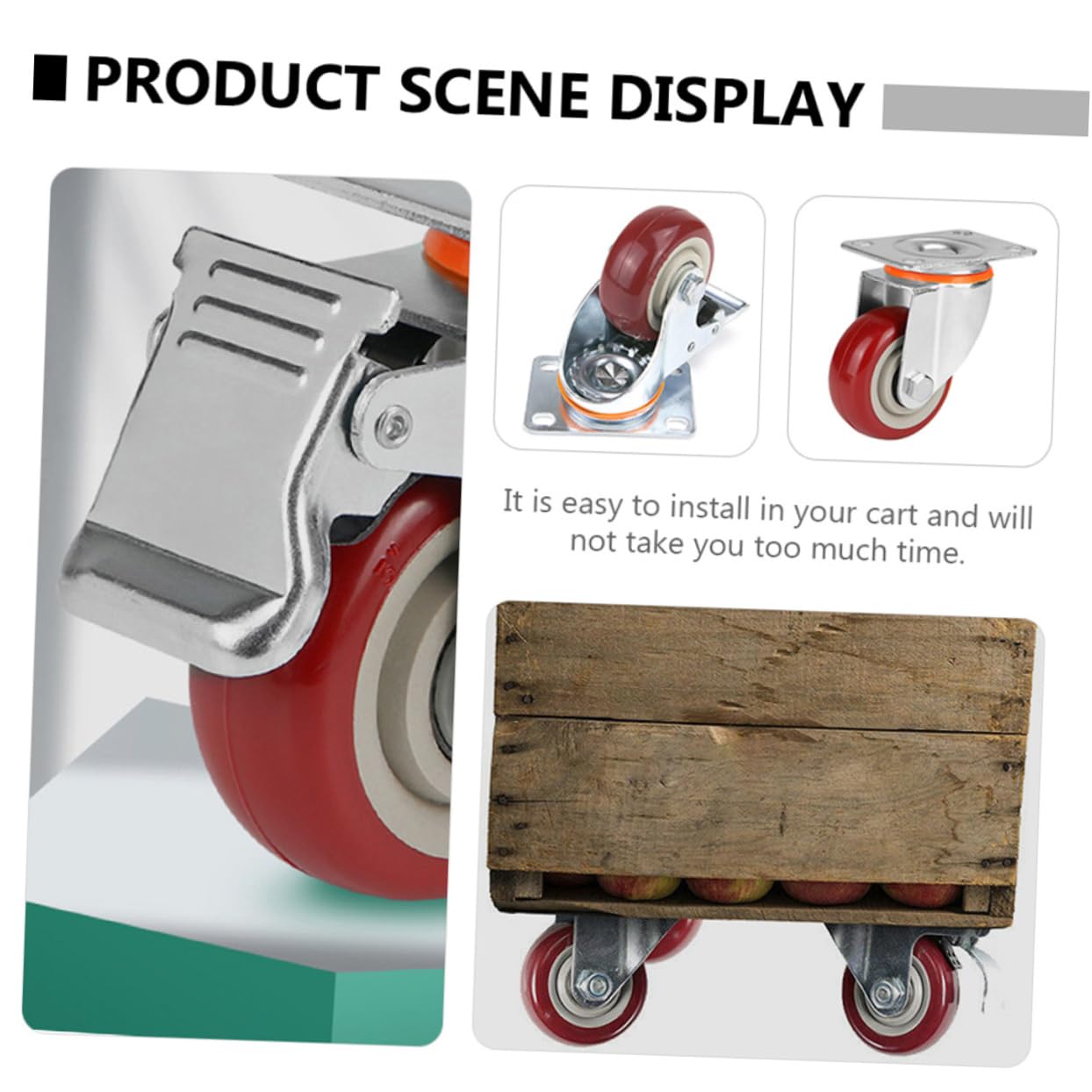 OUNONA 4pcs Brake Wheel for Garden Cart Utility Cart Flatbed Office Replacement Wheels Trolley Parts