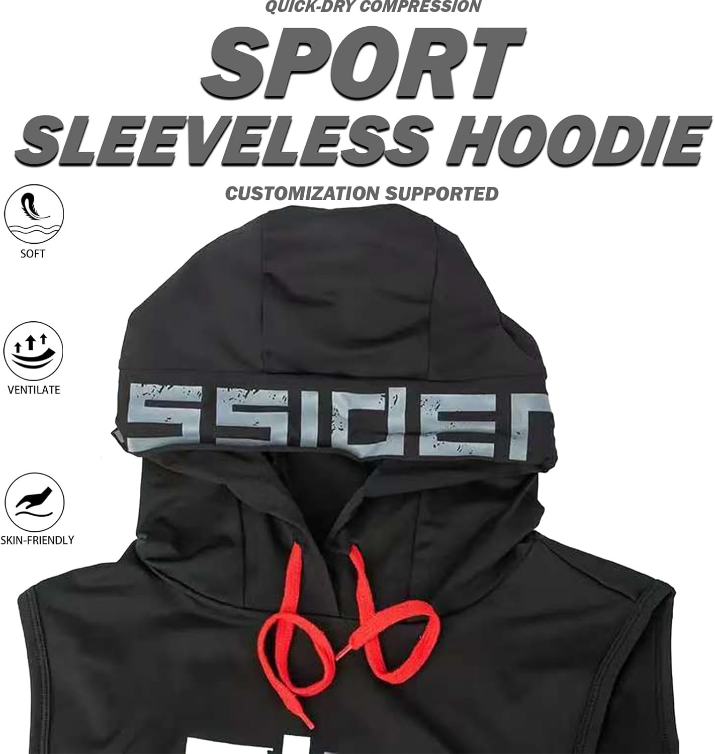 3-Piece Men's Hooded Sleeveless Vest, Sports Training Vest, Geometric Print Pattern Design, Breathable Quick Drying Fabric