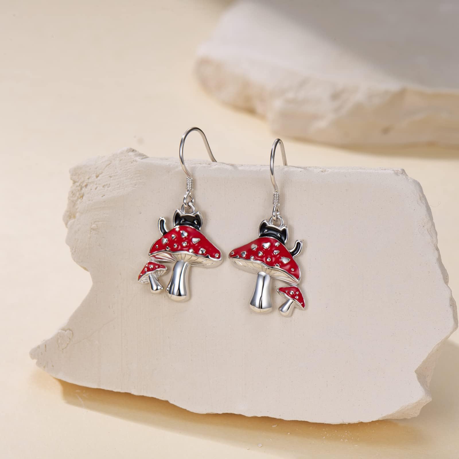 Orecchini a forma di gatto in argento Sterling 925 con fungo, graziosi animali, regalo per le donne