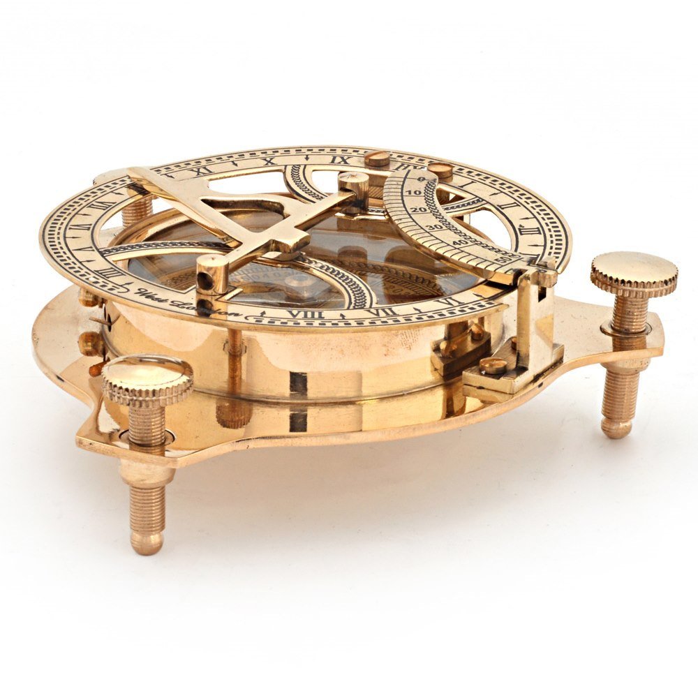 Little India Brass Nautical Sun Dial Compass and Vernier Scale (10.16 cm x 10.16 cm)-picture-11
