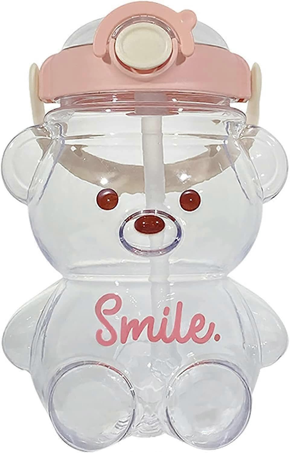 JOYHAPPST Merrwon Kawaii Bear Shaped Water Bottle 10001400 ml Cute Bear Drinks Bottle Leak Proof Water Bottles with Belt Drinking Water Bottle with Straw for Gi