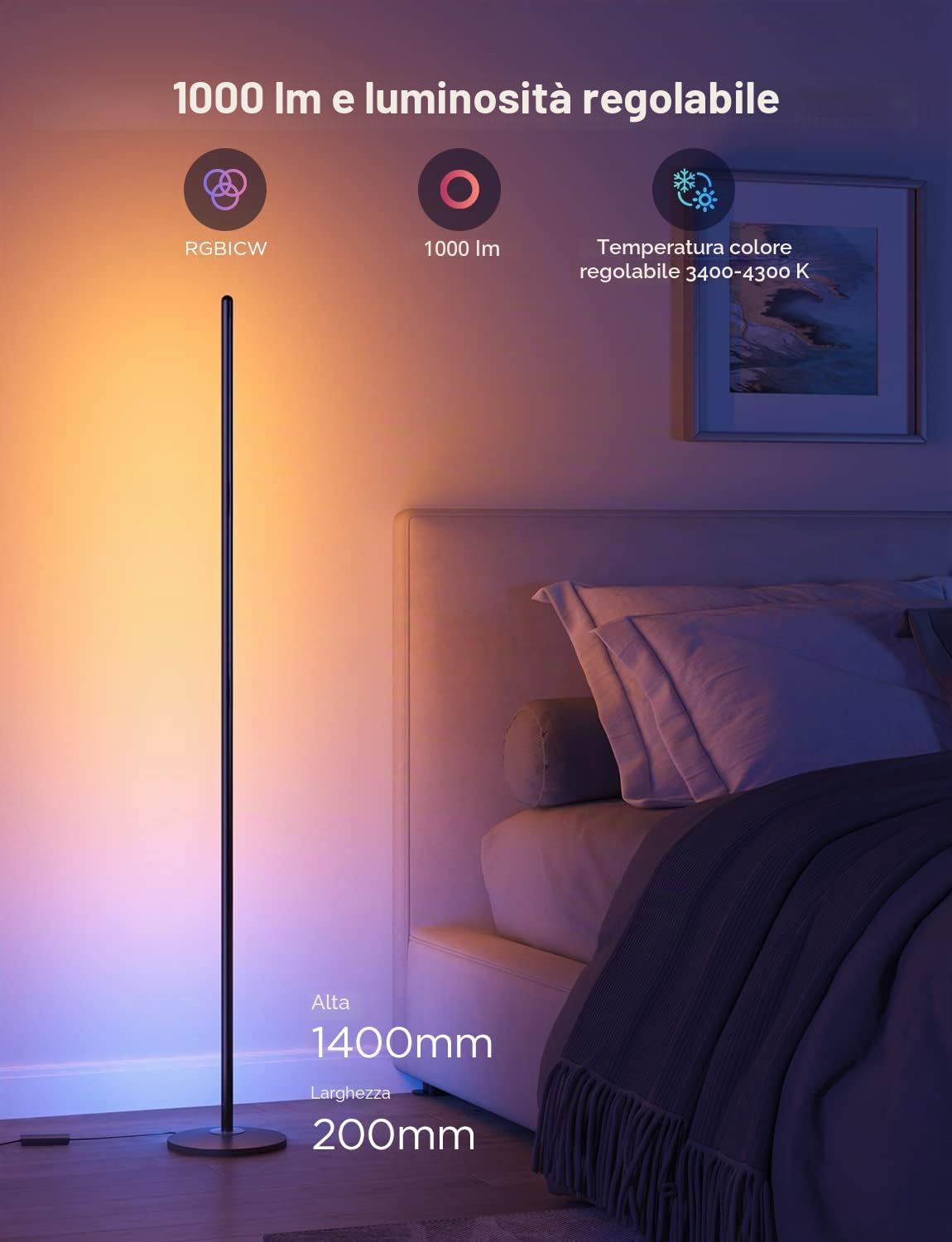 Govee LED Lampada da terra Nero, RGBIC Piantana Lampada da Terra Funziona con Alexa, Matter, APP, 16 Milioni Colori, Sincronizzazione Musicale, per Soggiorno, Camera da Letto, Ufficio, 2 Packung