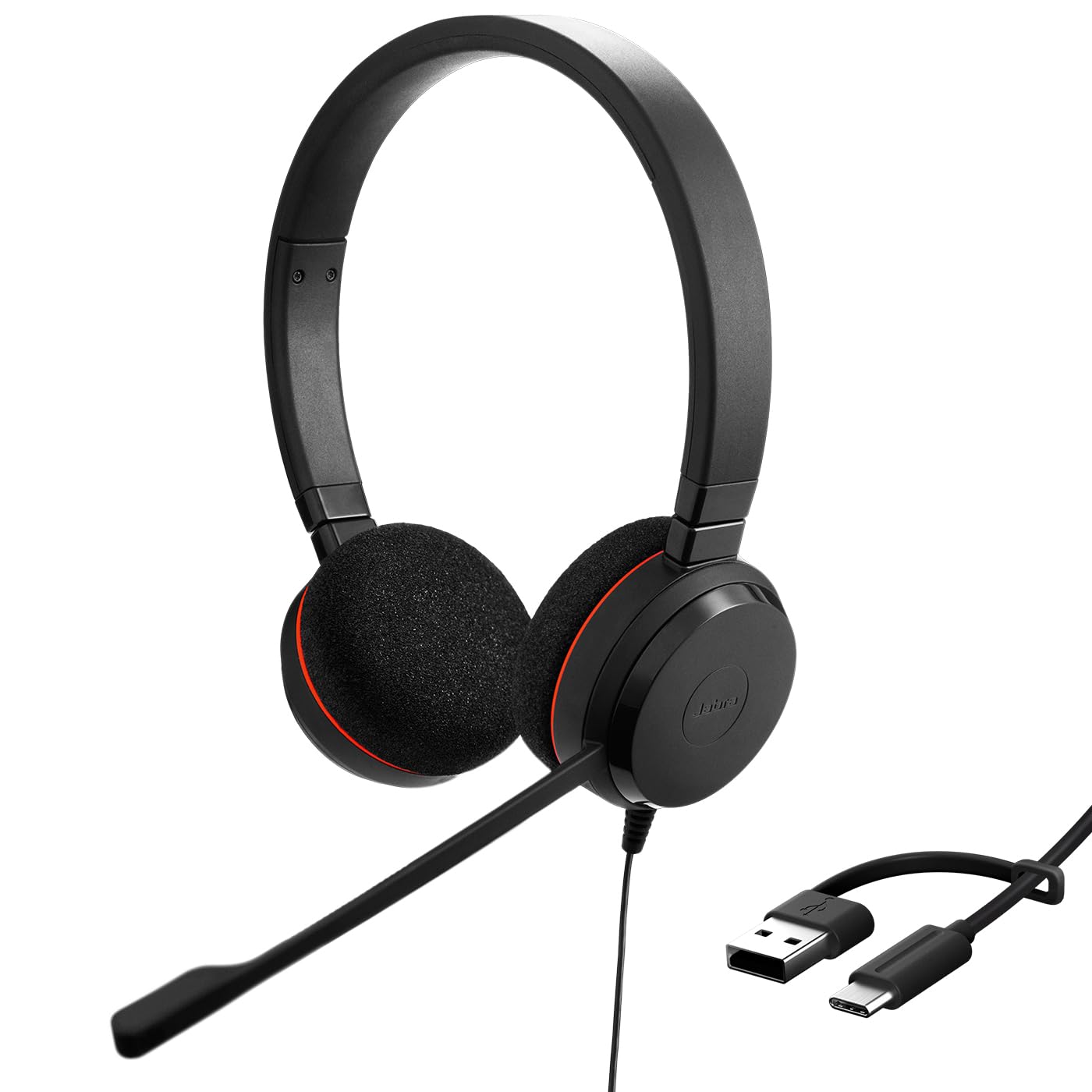 Jabra Evolve 20 - Auriculares estéreo con certificación Microsoft para VoIP Softphone con cancelación pasiva de Ruido - USB-​C/​A - Negro