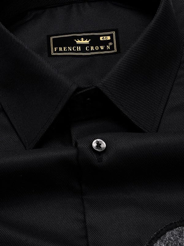 Image of FRENCH CROWN Men's Black Pure Cotton Regular Fit Casual Embroidered Shirt