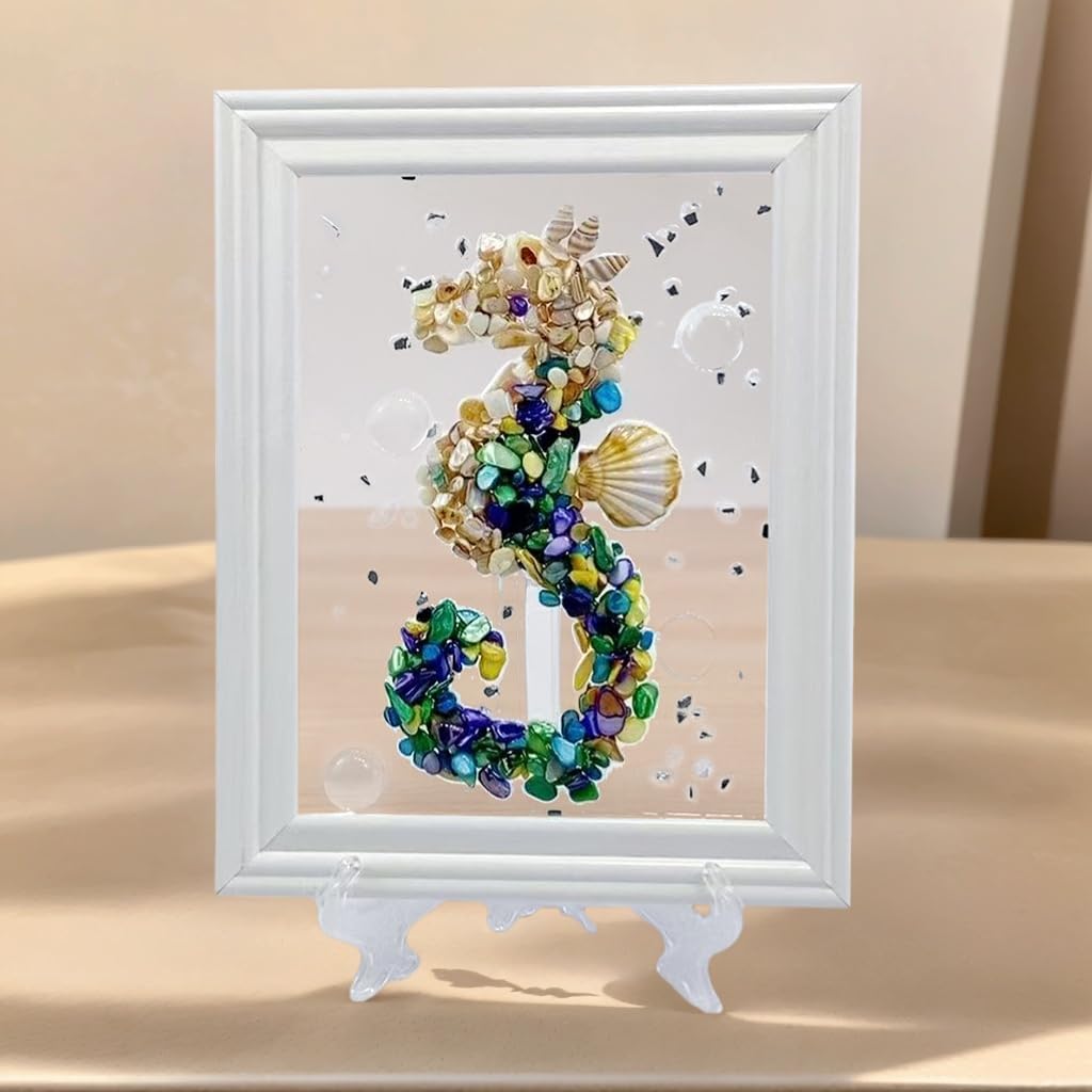 Sea Glass Art Kit, Mosaic Glass Photo Frame Set 9.5x7.5 Inch, Handcraft Style DIY Mosaic Craft Kits, DIY Resin Beach Art Kit for Home Decoration, Office, Bookshelf/Windowsill (Paw Print Heart)