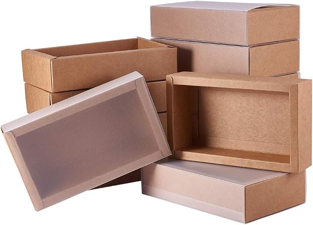 BENECREAT 12 Pack Kraft Paper Gift Boxes with Clear Lid 17x10x4cm PVC Frosted Cover Kraft Paper Drawer Box for Cake Cookie Candy Soap Jewelry Weeding Party Favors, BurlyWood