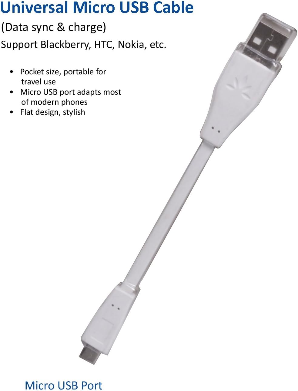 eHotCafe Micro Usb Sync Charge Cable - 6 Inch