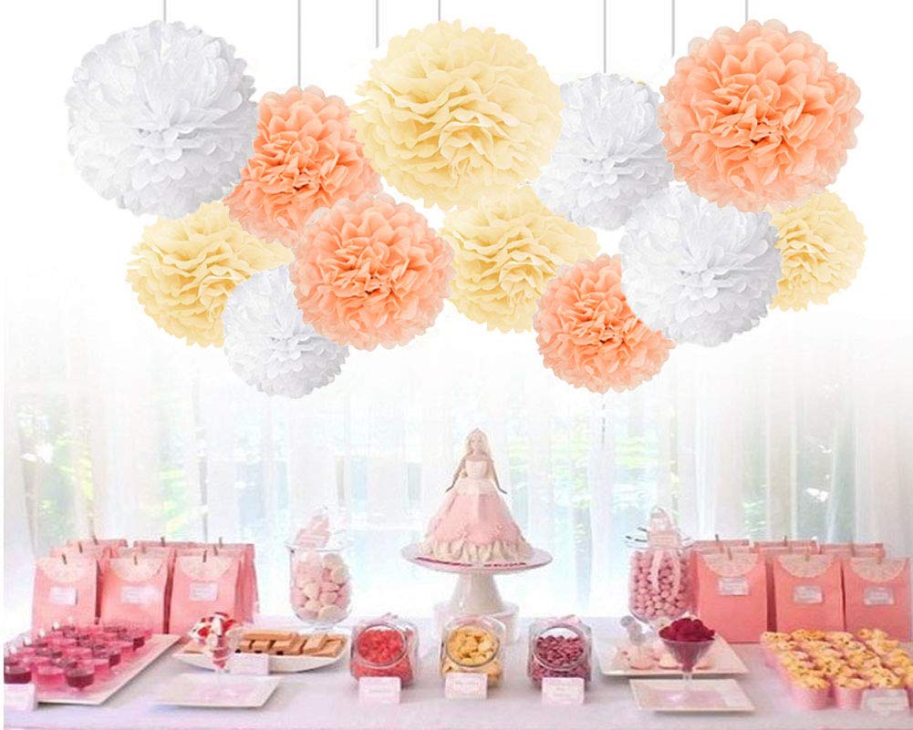 Set 12 Pompon Decorativi In Carta Velina - Marrone Chiaro, Per Feste, Matrimoni, Compleanni - Foto 6