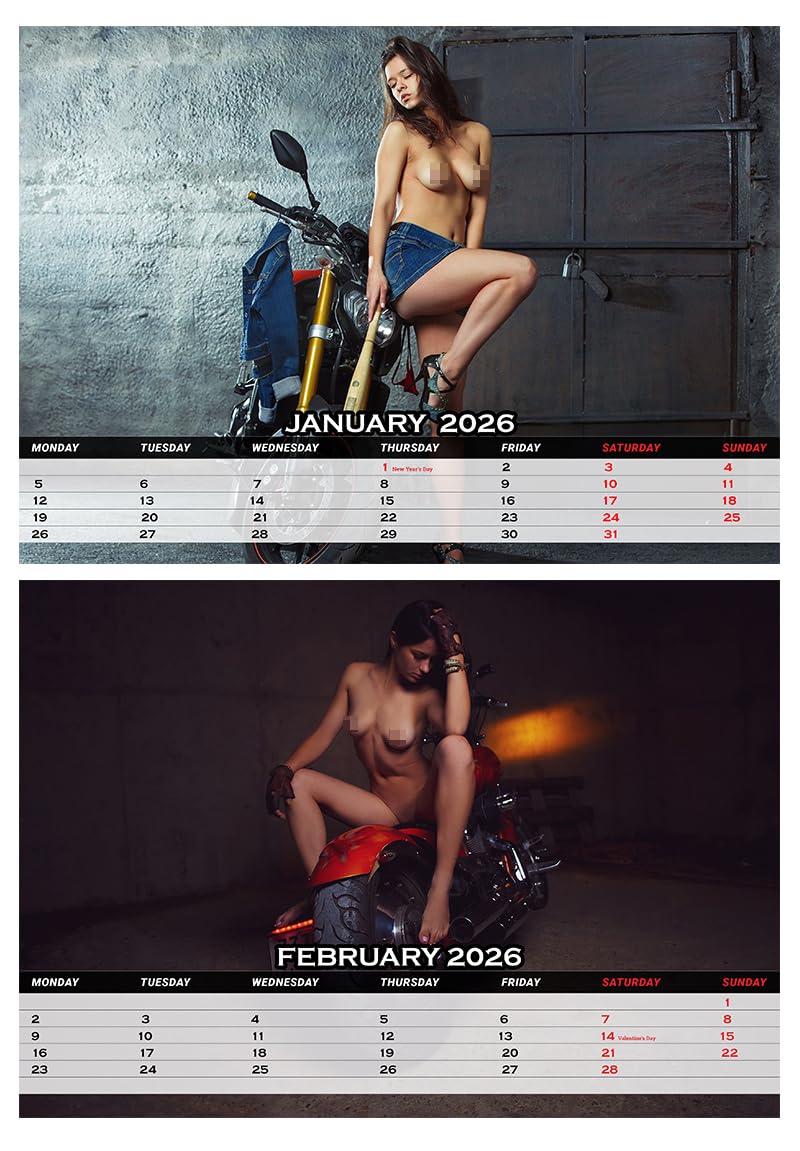 Girls and Bikes, The 2026 Motorbikes Calendar, Poster Calendar, Horizontal A4 Spiral Bound Wall Hanging Erotik Calendar.