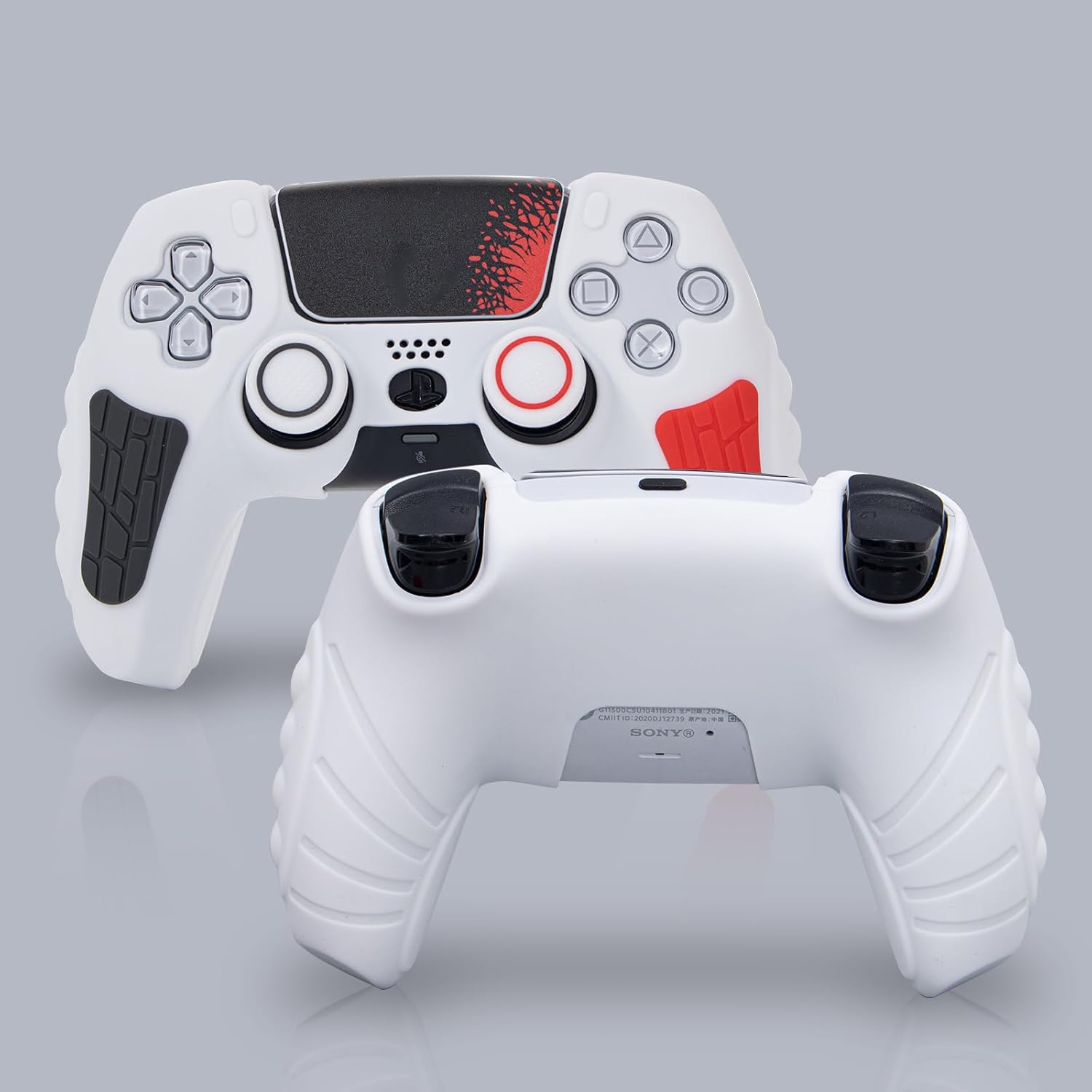 ECHZOVE PS5 Controller Cover, Anti-Slip Silicone Cover Skin Compatible with PS5 Controller with Thumb Grip Caps, Joystick Protectors (White 2 Packs) - Image 6