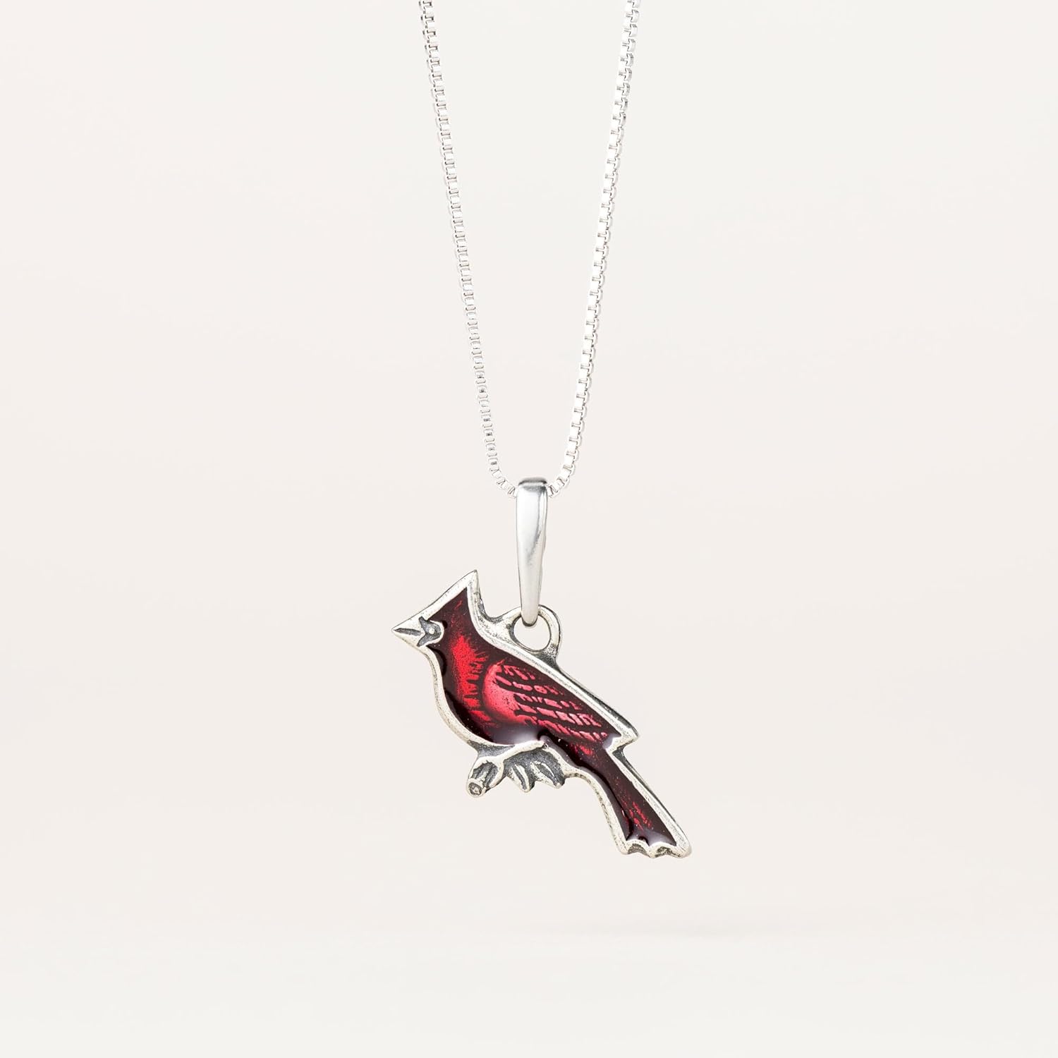 DANFORTH – Red Cardinal Necklace – 18" Sterling Silver Box Chain – Handcrafted Pewter Cardinal Pendant – Made In USA