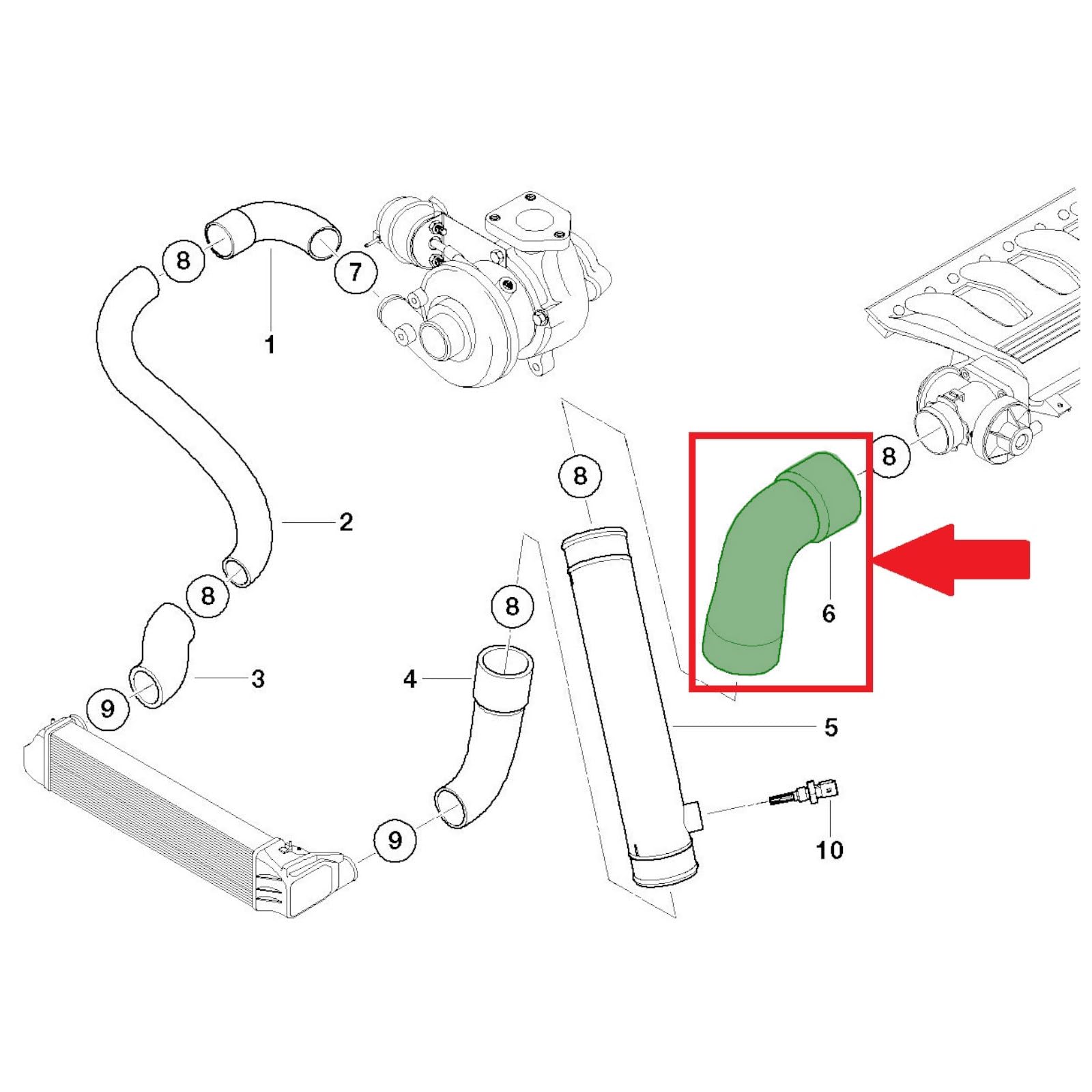 Intercooler Turbo - Tubo de Manguera para BMW Serie 3 E46 330d, 5 E39 525d 530d, 7 E38 730d, X5 E53 3.0d 11617799389 11612247903