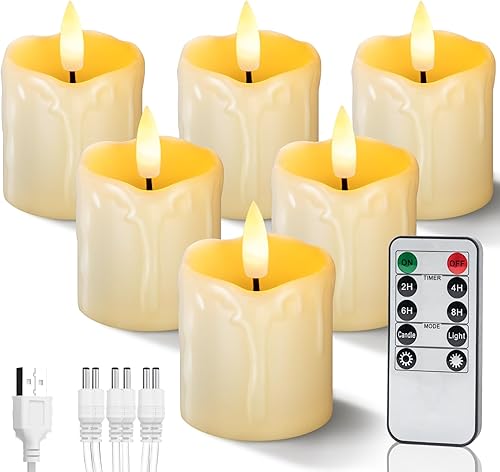 Homemory Velas recargables sin llama con control remoto temporizador, 2 x 2 pulgadas, luces votivas LED realistas a pilas, paquete de 6 velas falsas
