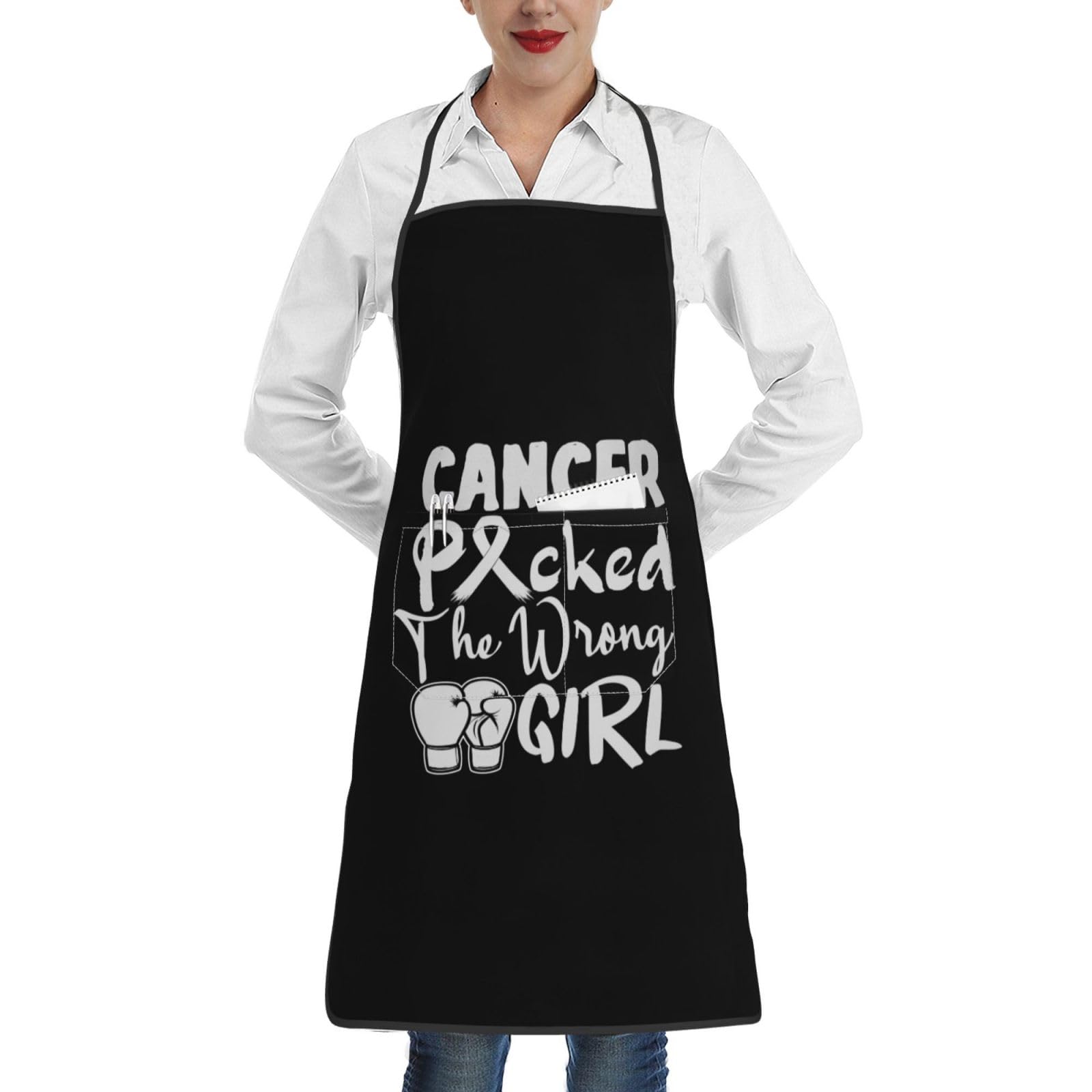 nopicsn Cancer Picked The Wrong Girl Parkinson's Cancer Apron for cooking with Pockets Women Men Kitchen Chef Funny Aprons