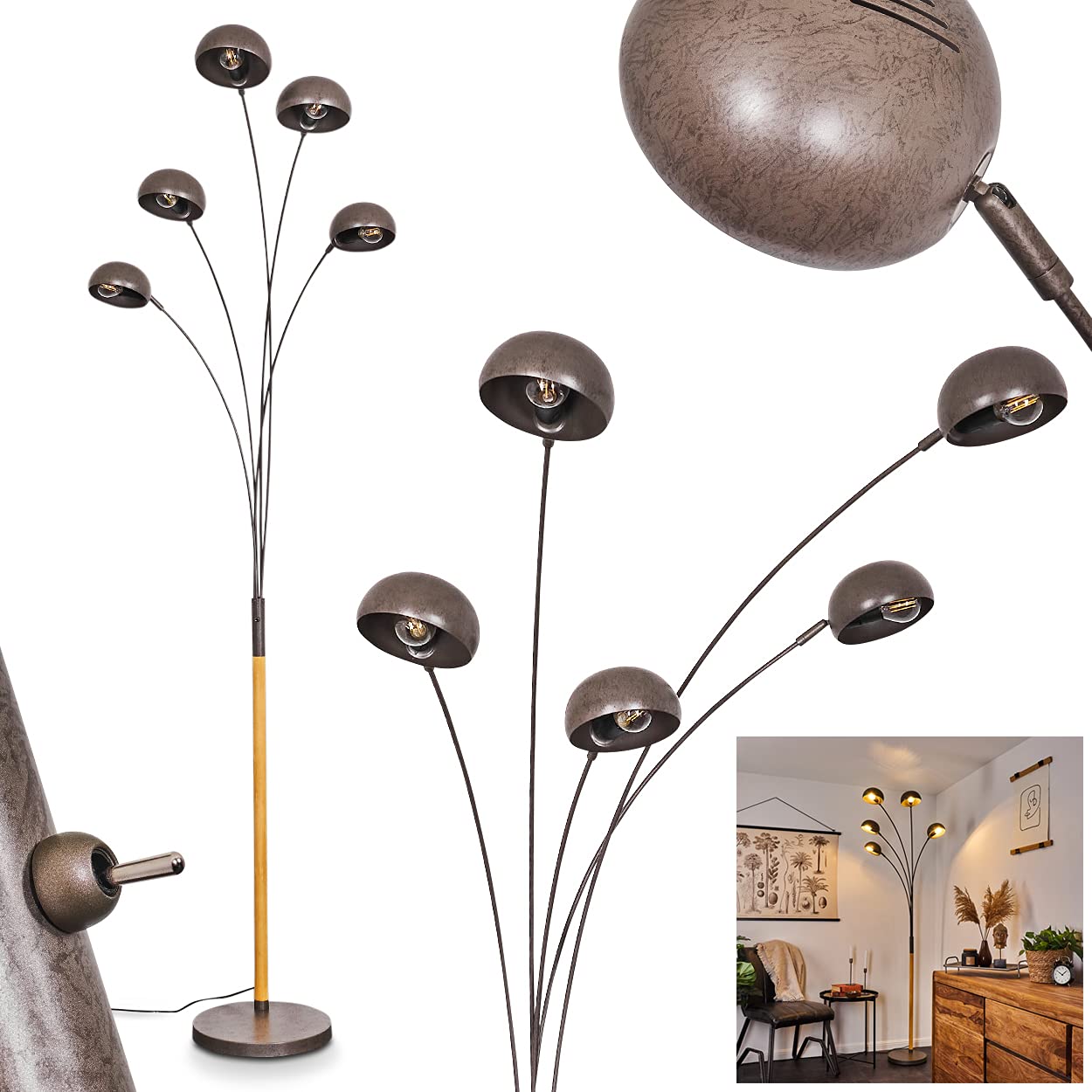 Lampada da terra classica regolabile in metallo Modryx - Lampada da terra direzionale moderna per soggiorno HL2340 | lampada da