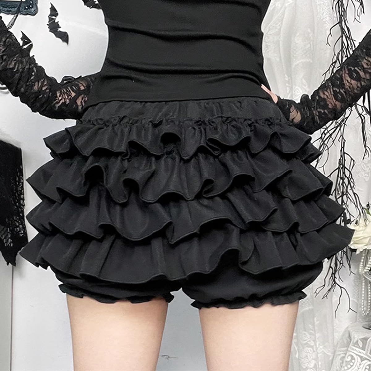 Harajuku Gothic Mini Skirts for Women Y2K High Waisted Vintage Casual Cake Skirt with Shorts Underneath - Image 6
